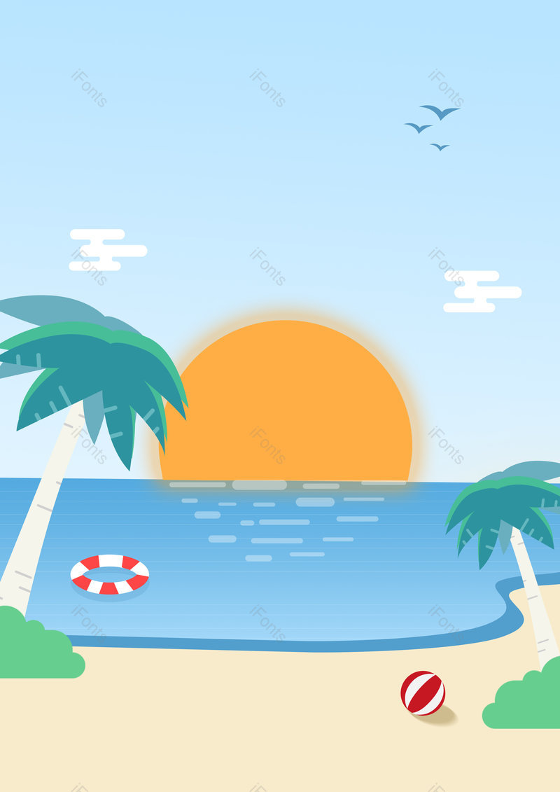 插画夏日沙滩落日海边手绘背景图,插画/手绘图,插画/手绘图库,插画/手绘图下载,插画/手绘